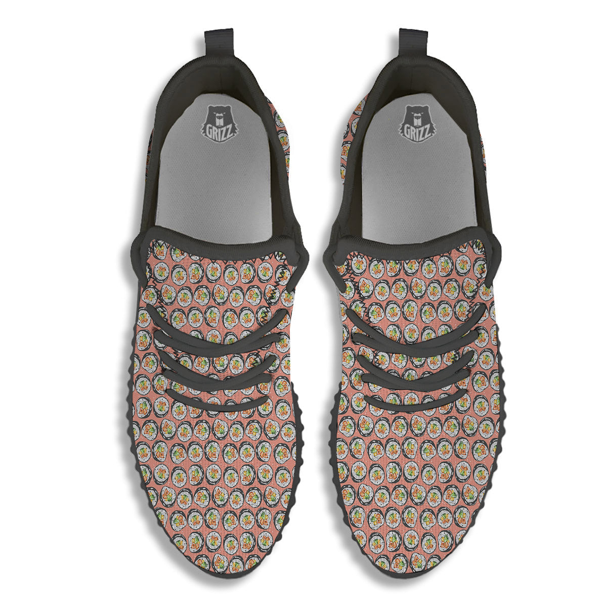 Sushi Colorful Print Pattern Black Walking Shoes-grizzshop