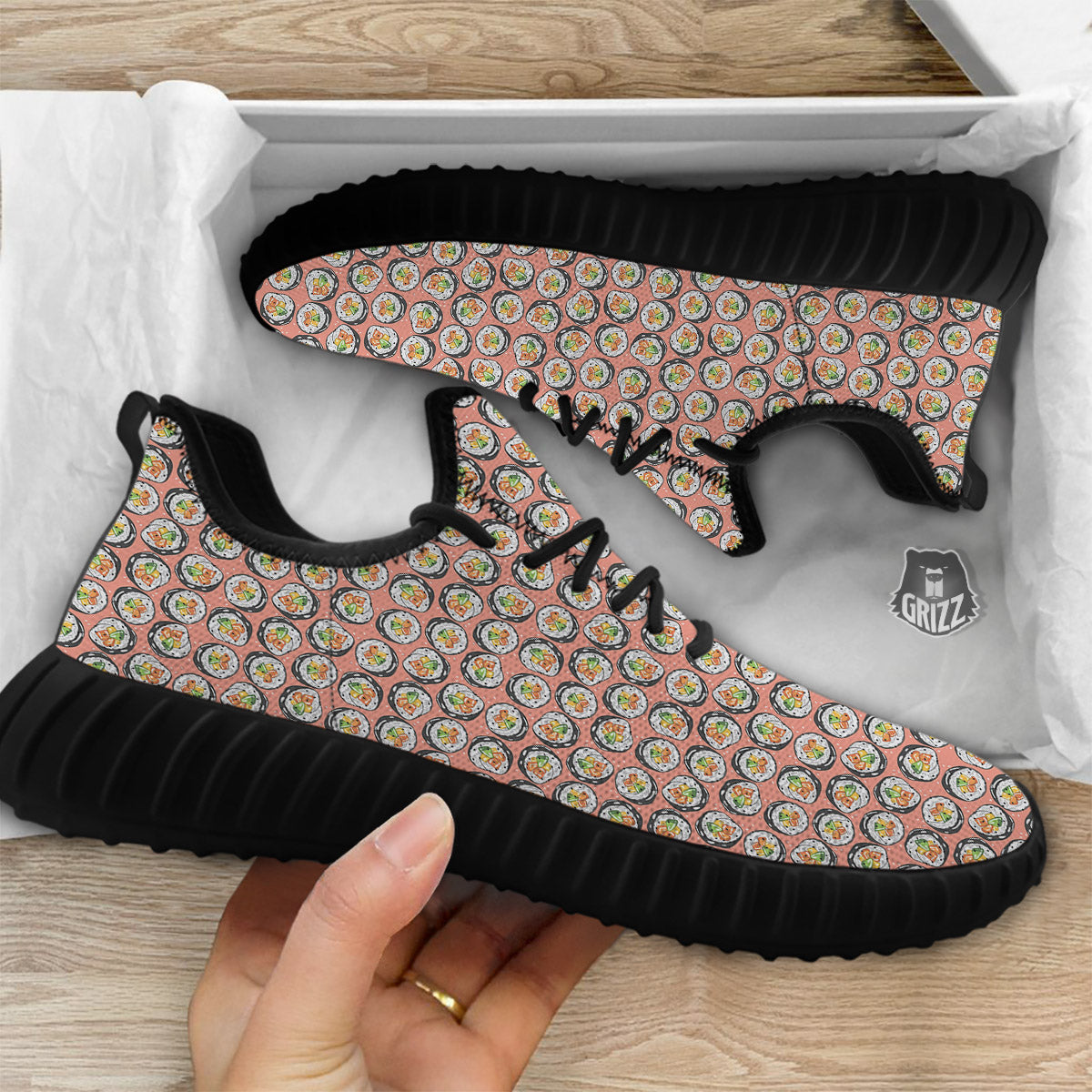 Sushi Colorful Print Pattern Black Walking Shoes-grizzshop