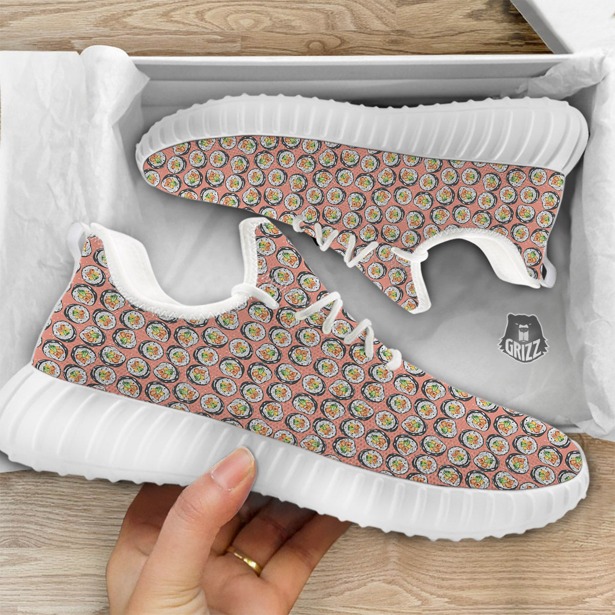 Sushi Colorful Print Pattern White Walking Shoes-grizzshop