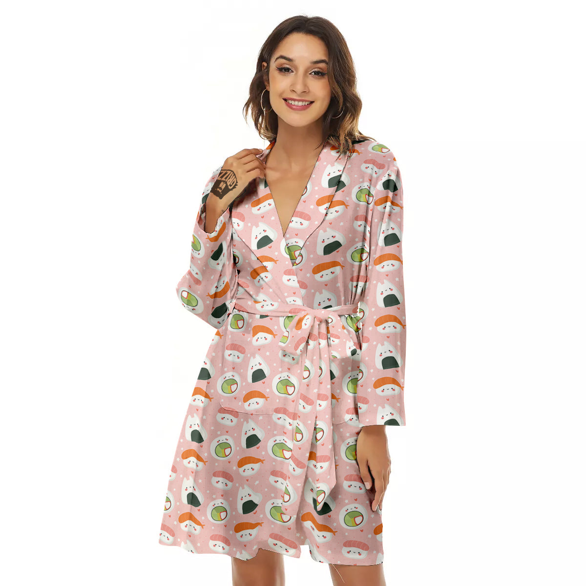 Sushi Cute Japanese Print Pattern Women's Robe-grizzshop