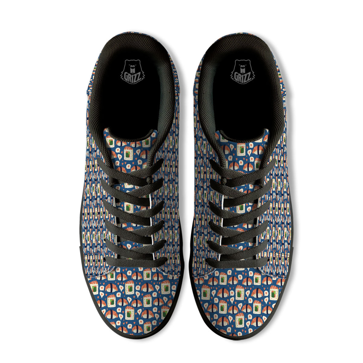 Sushi Doodle Japanese Print Pattern Black Low Top Sneakers-grizzshop