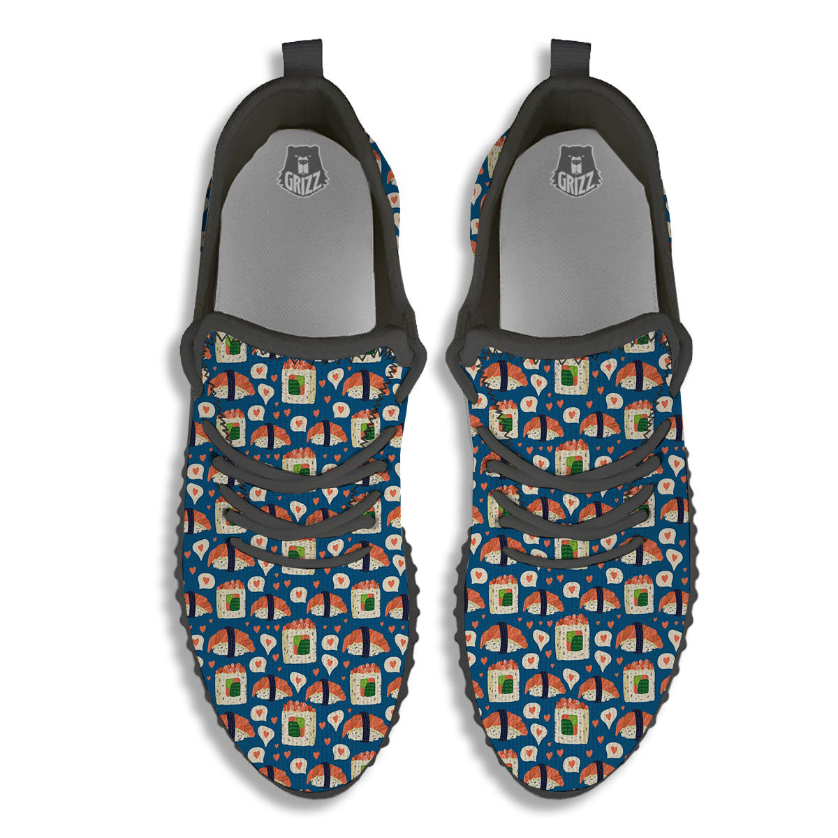 Sushi Doodle Japanese Print Pattern Black Walking Shoes-grizzshop