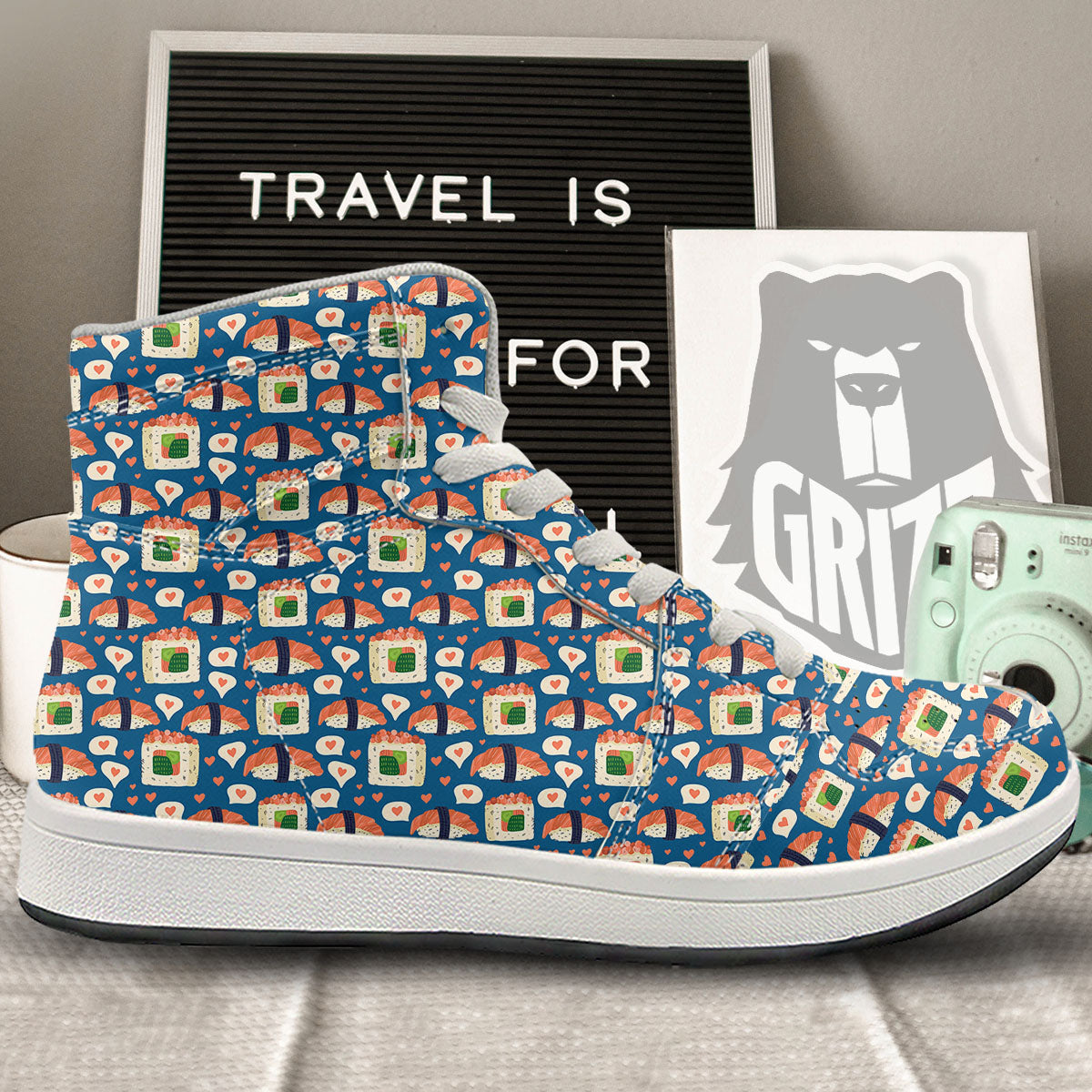 Sushi Doodle Japanese Print Pattern High Top Sneakers-grizzshop