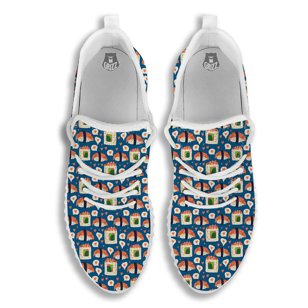 Sushi Doodle Japanese Print Pattern White Walking Shoes-grizzshop