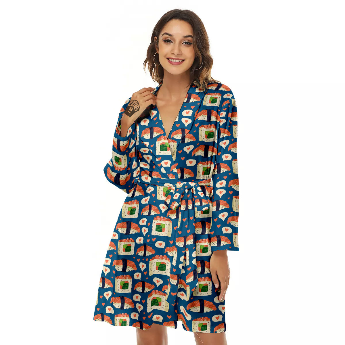 Sushi Doodle Japanese Print Pattern Women's Robe-grizzshop
