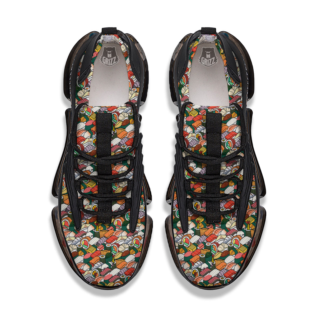Sushi Japanese Colorful Print Pattern Black Gym Shoes-grizzshop