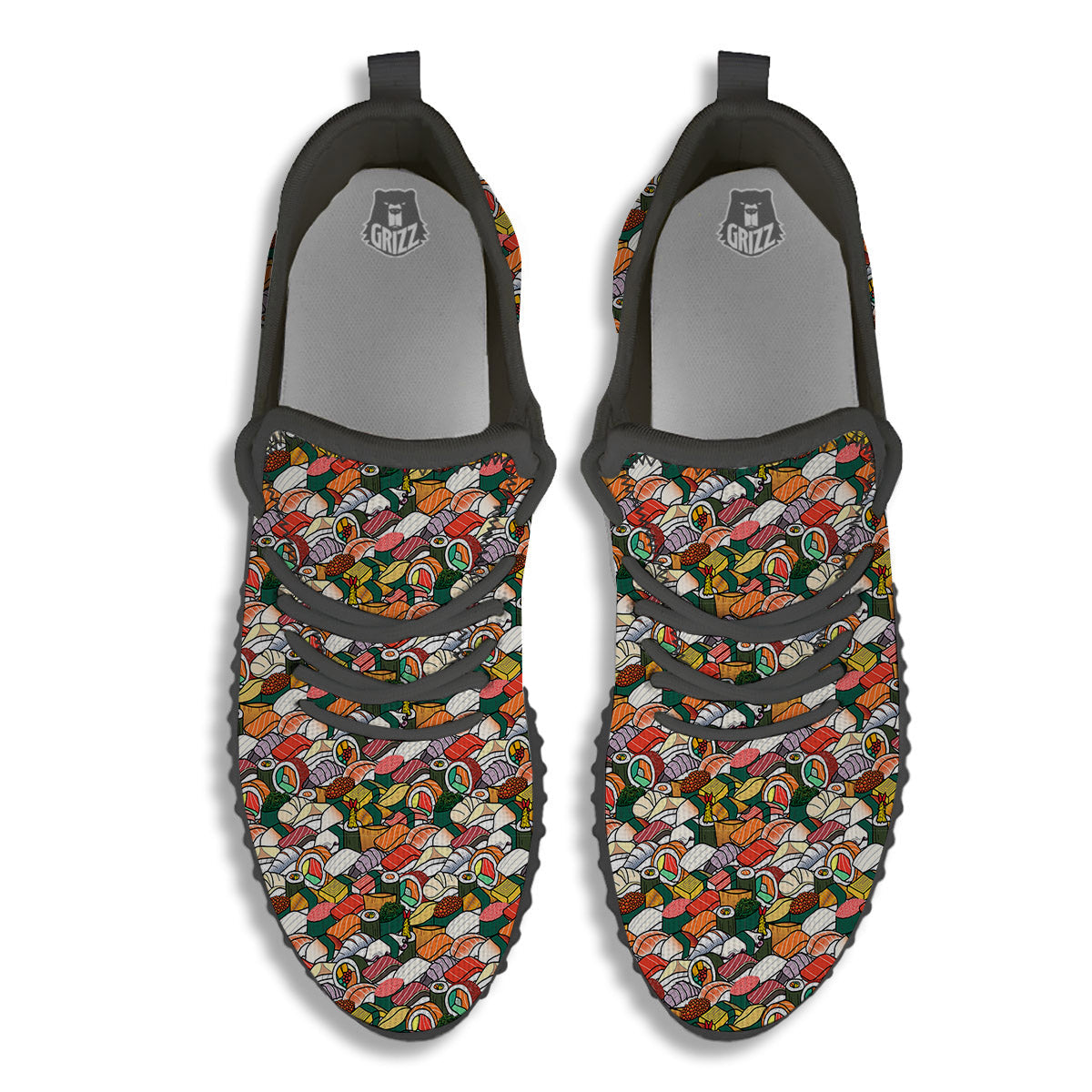 Sushi Japanese Colorful Print Pattern Black Walking Shoes-grizzshop