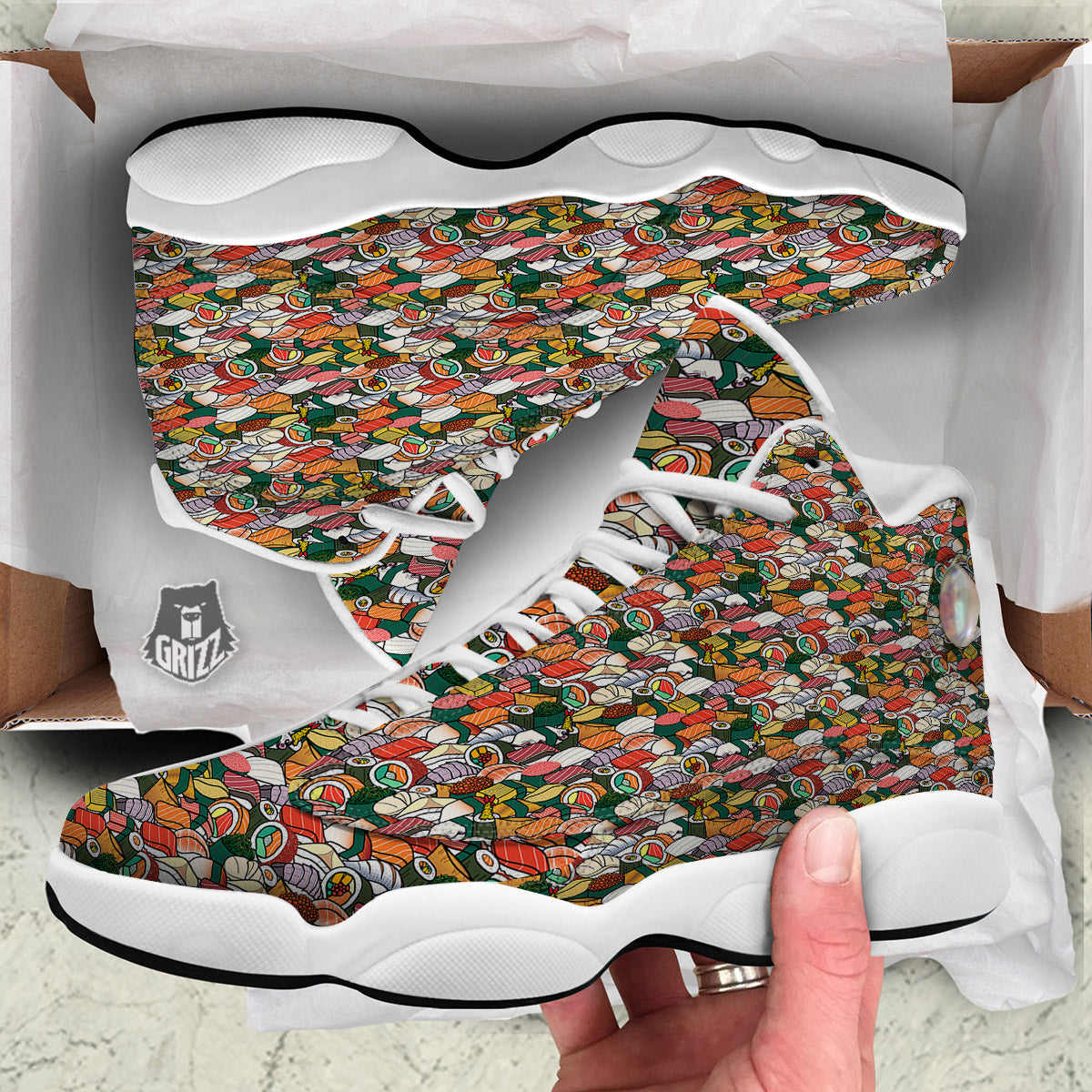 Sushi Japanese Colorful Print Pattern White Basketball Shoes-grizzshop