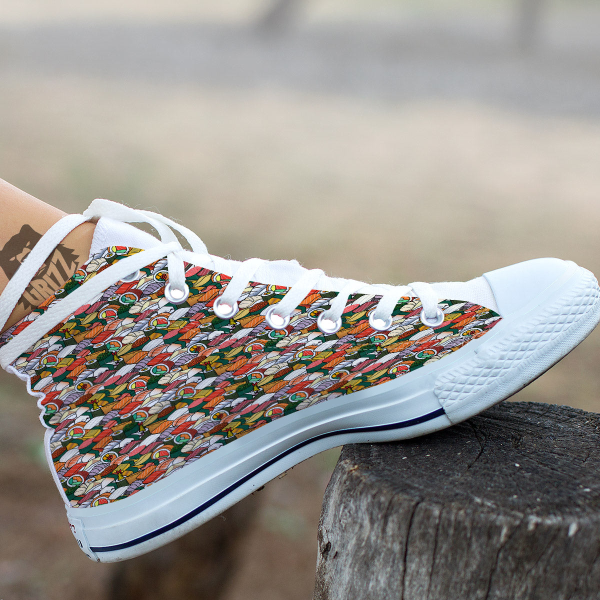 Sushi Japanese Colorful Print Pattern White High Top Shoes-grizzshop