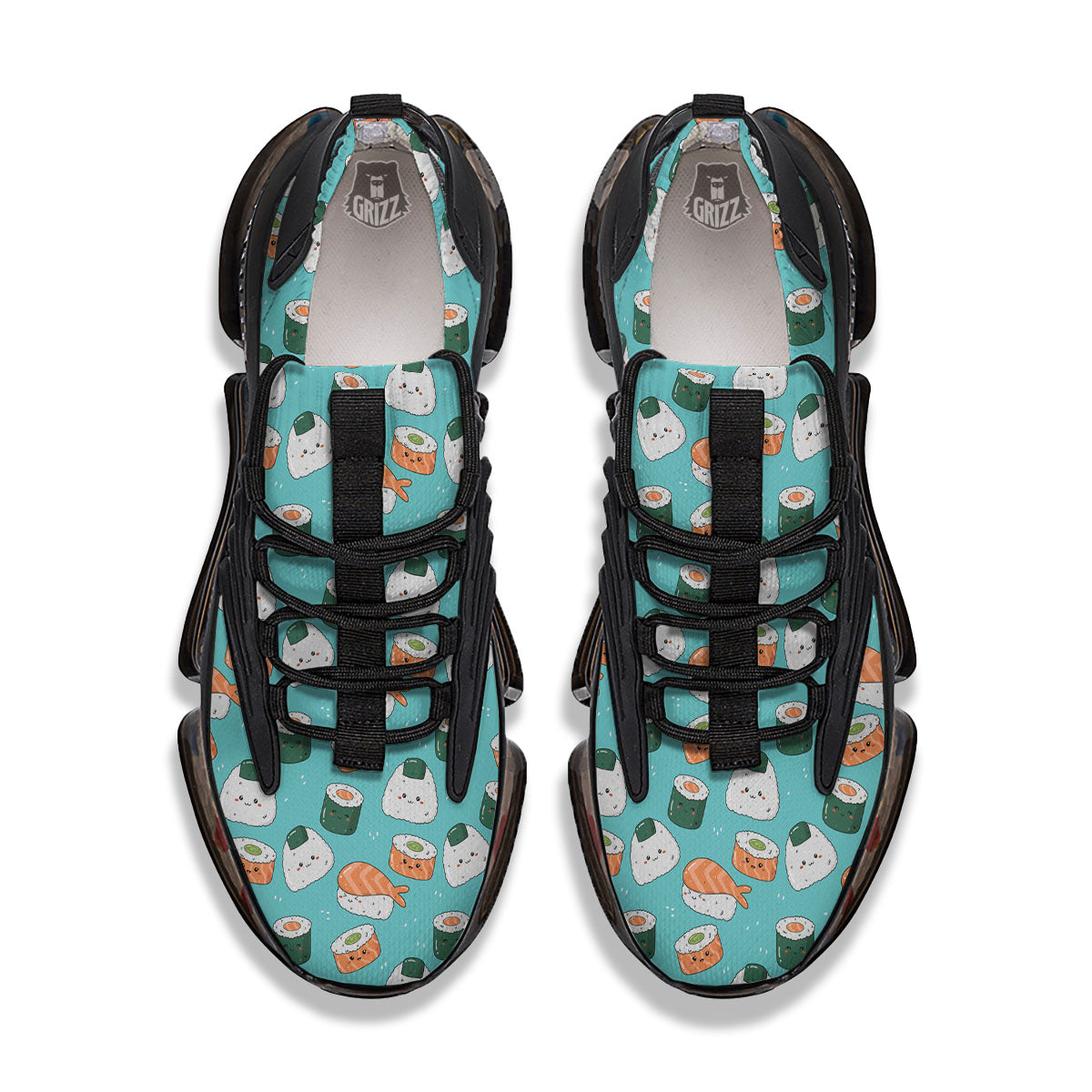 Sushi Kawaii Japanese Print Pattern Black Gym Shoes-grizzshop