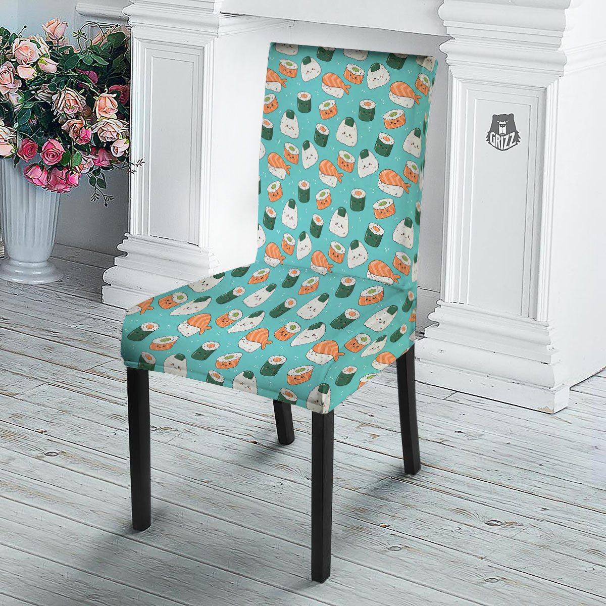 Sushi Kawaii Japanese Print Pattern Dining Chair Slipcover-grizzshop