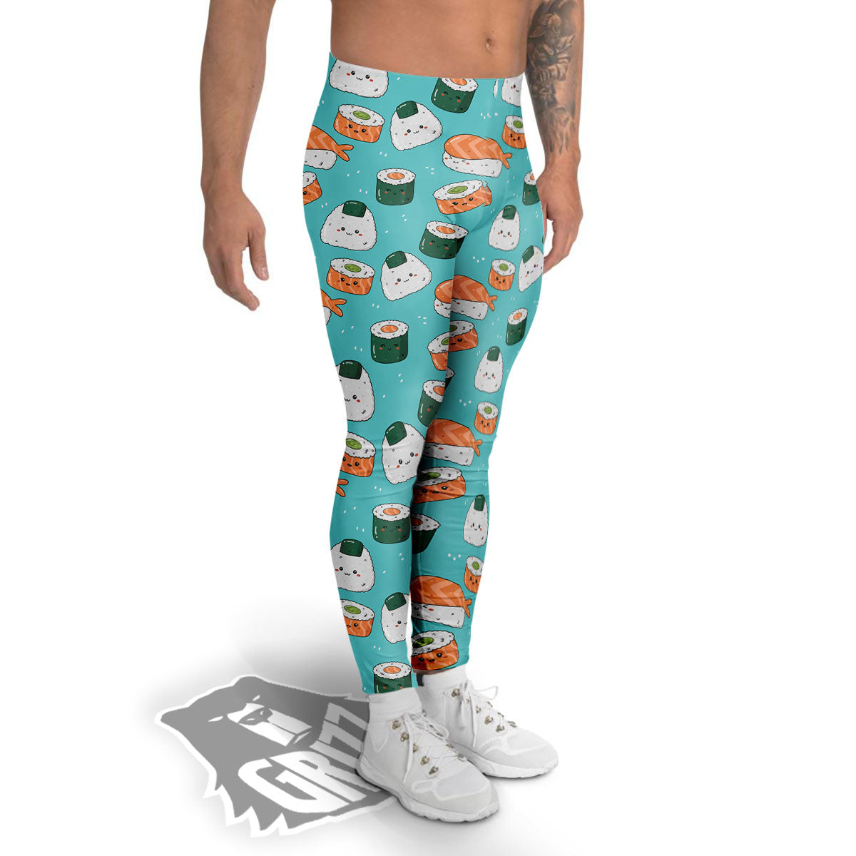Sushi Kawaii Japanese Print Pattern Men's Leggings-grizzshop