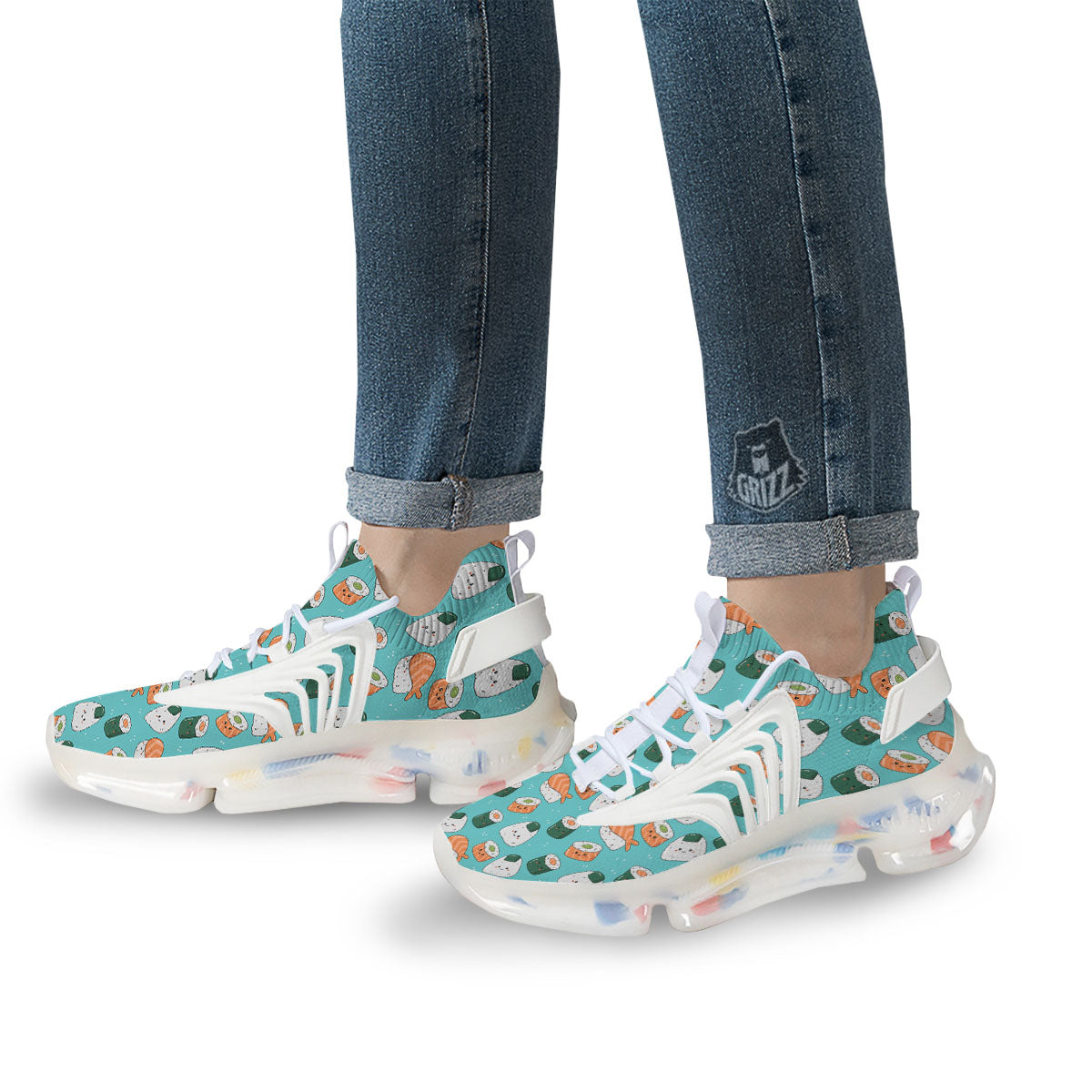 Sushi Kawaii Japanese Print Pattern White Gym Shoes-grizzshop