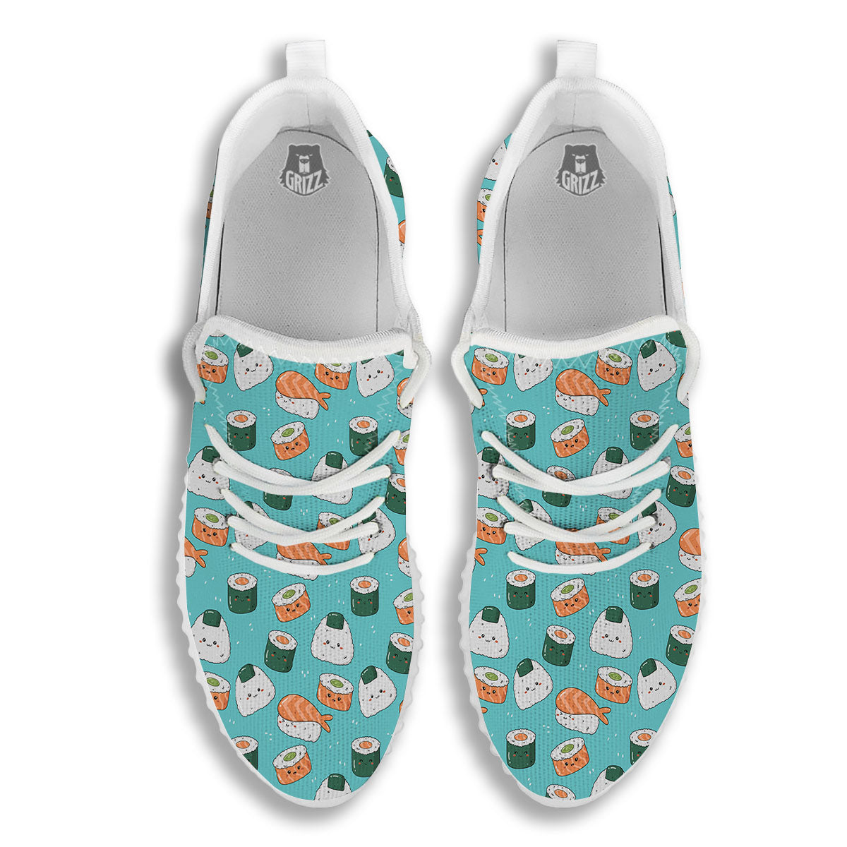 Sushi Kawaii Japanese Print Pattern White Walking Shoes-grizzshop