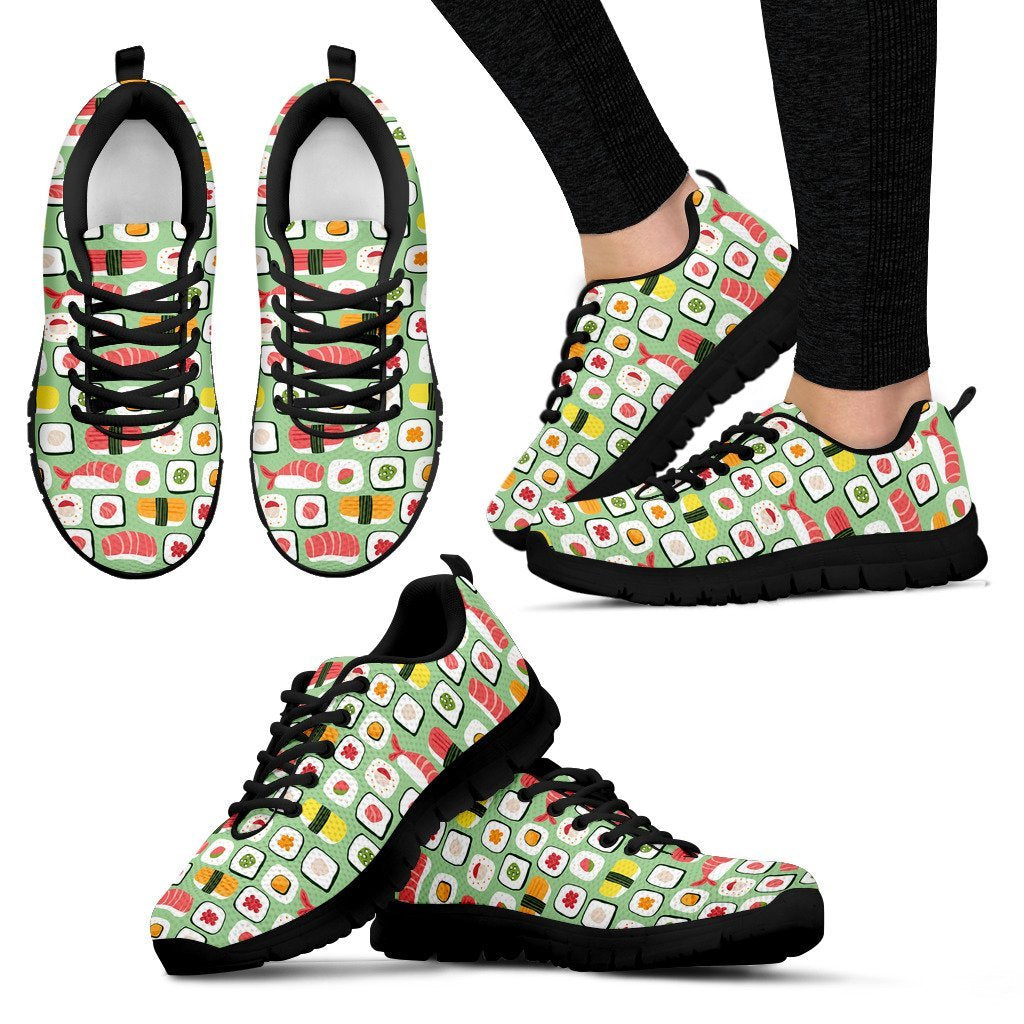 Sushi Kawaii Pattern Print Black Sneaker Shoes For Men Women-grizzshop