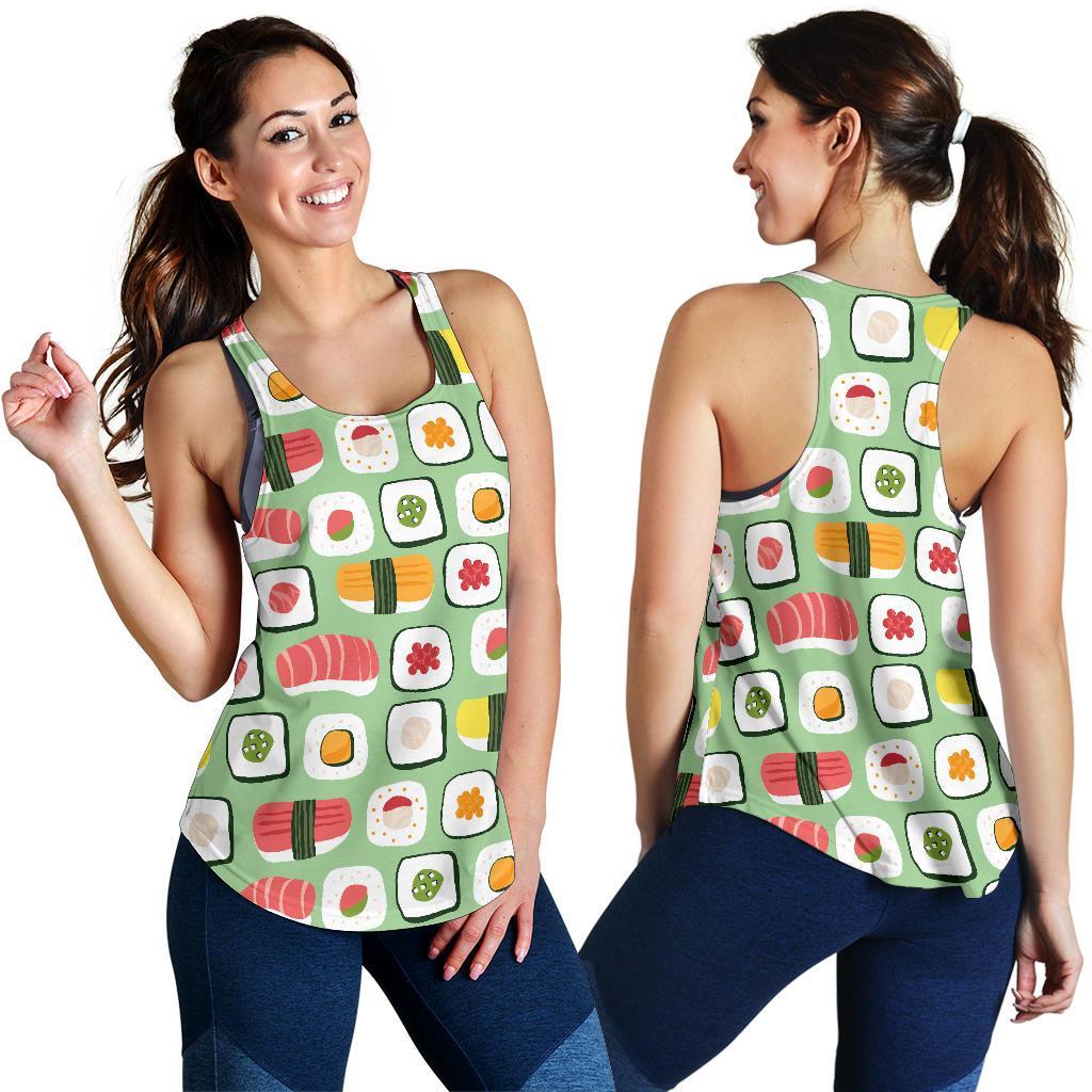 Sushi Kawaii Pattern Print Women's Racerback Tank Tops-grizzshop