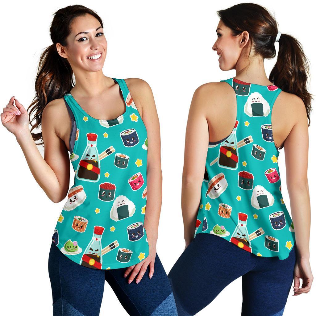 Sushi Pattern Print Women's Racerback Tank Tops-grizzshop