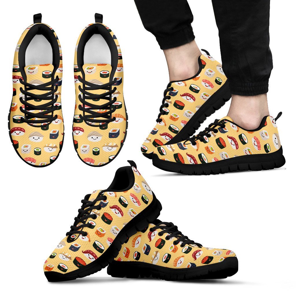 Sushi Print Pattern Black Sneaker Shoes For Men Women-grizzshop