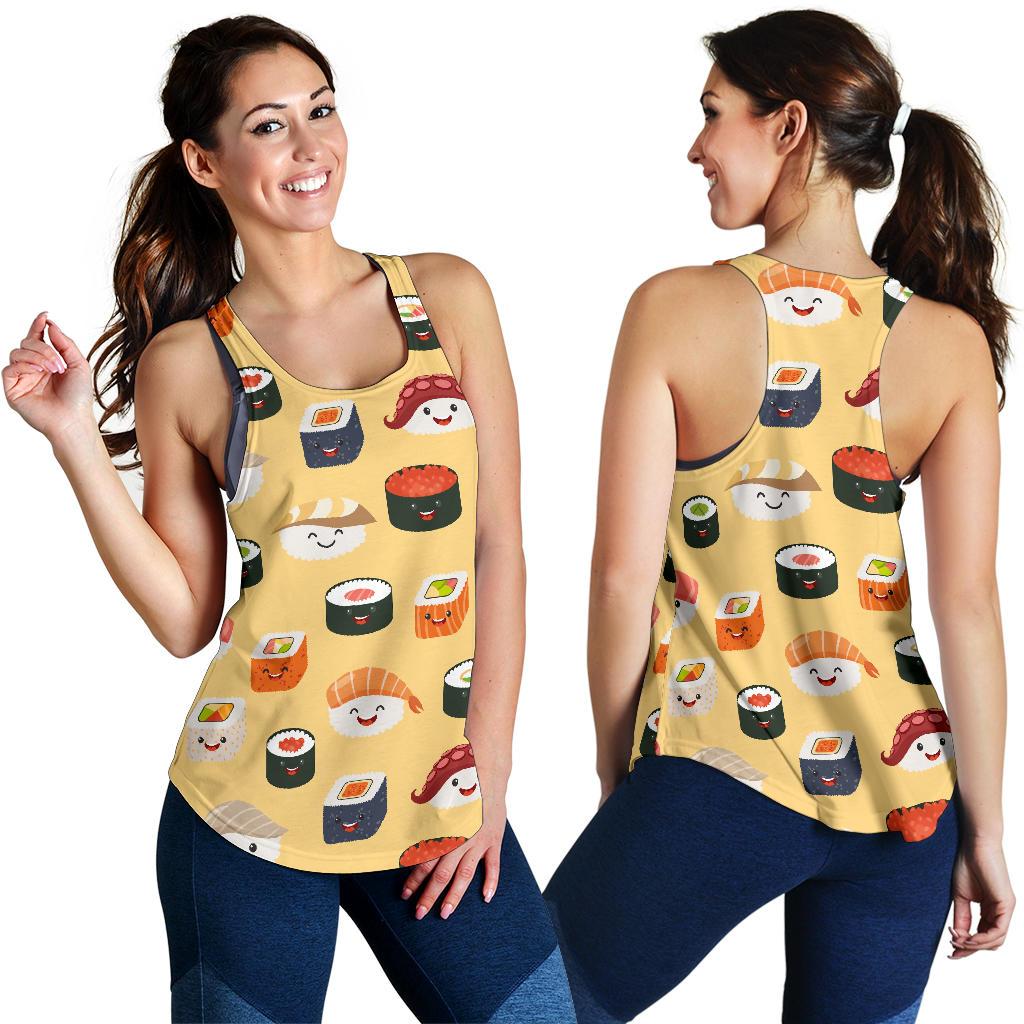 Sushi Print Pattern Women's Racerback Tank Tops-grizzshop
