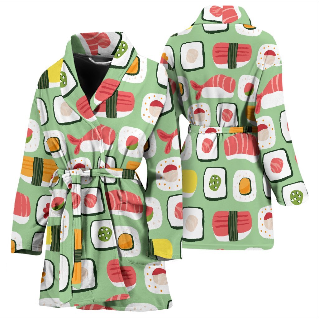 Sushi Kawaii Pattern Print Women Long Robe-grizzshop