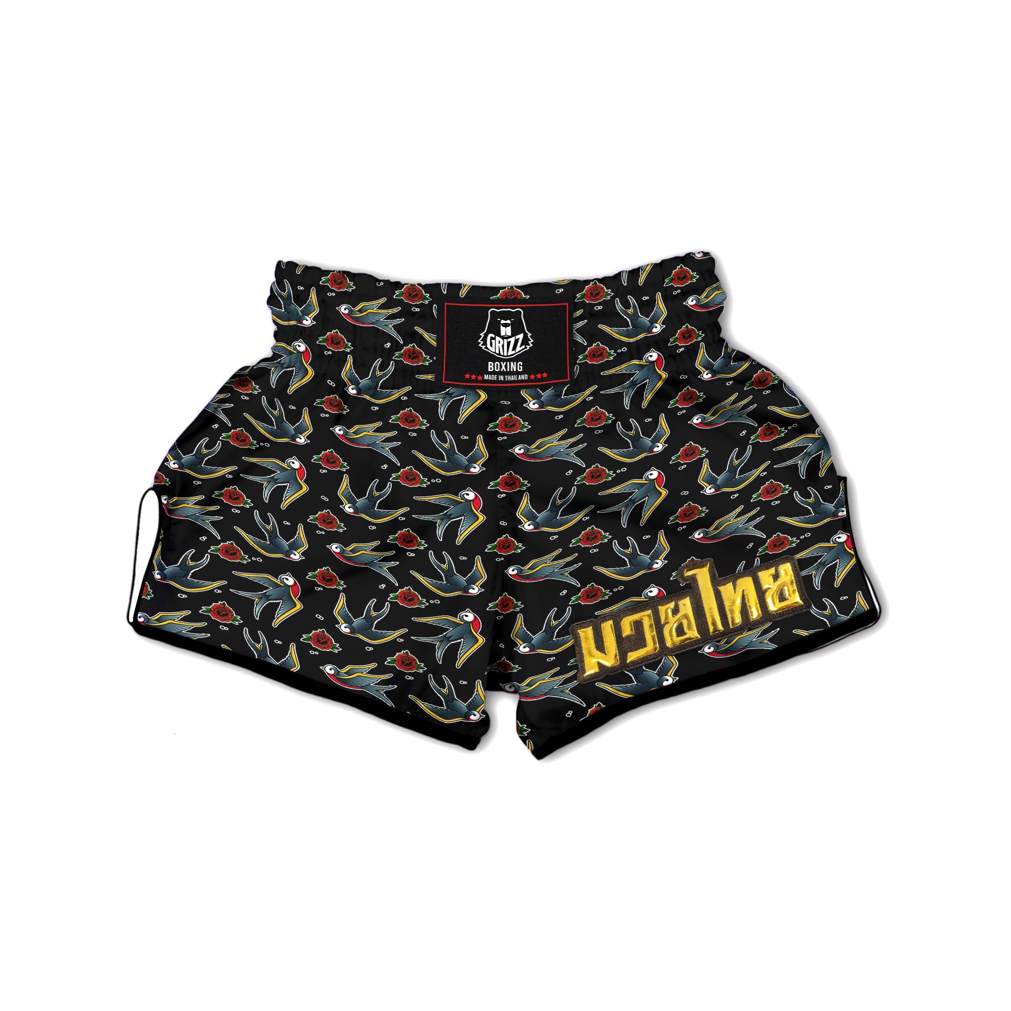 Swallows And Roses Tattoo Print Pattern Muay Thai Boxing Shorts-grizzshop