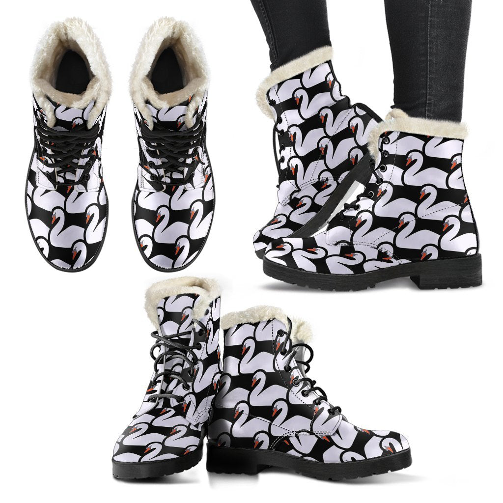 Swan Pattern Print Comfy Winter Boots-grizzshop