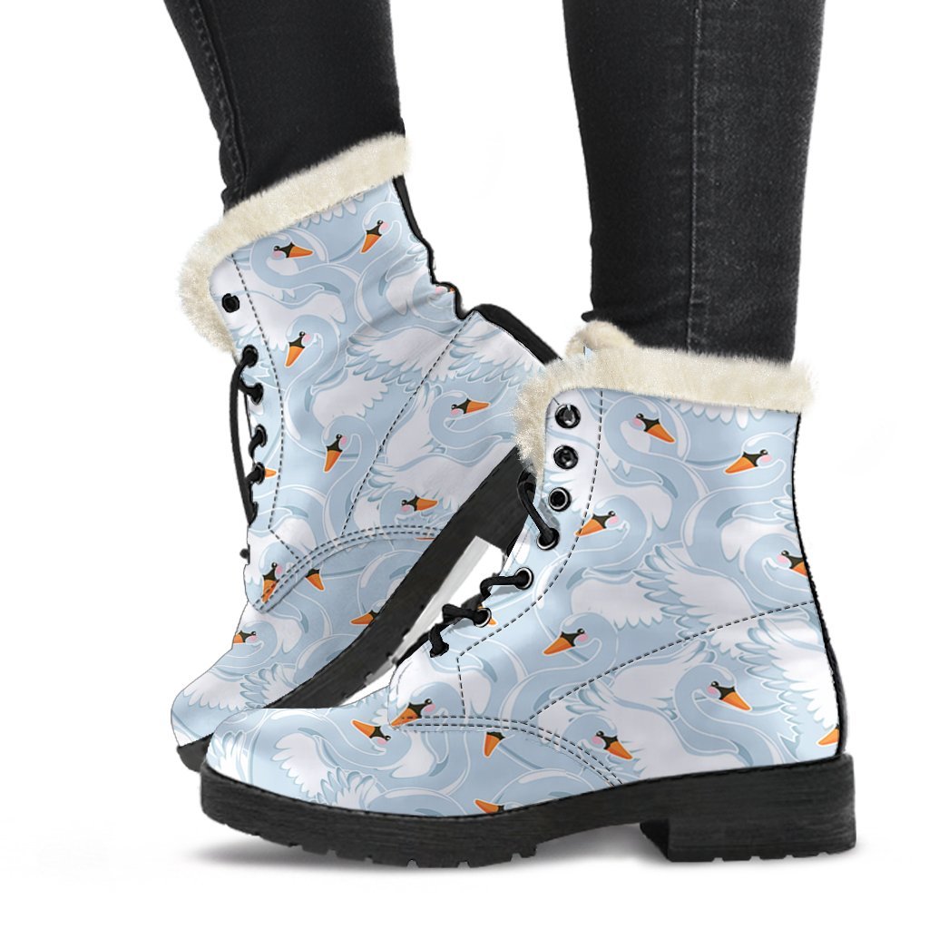 Swan Print Pattern Comfy Winter Boots-grizzshop