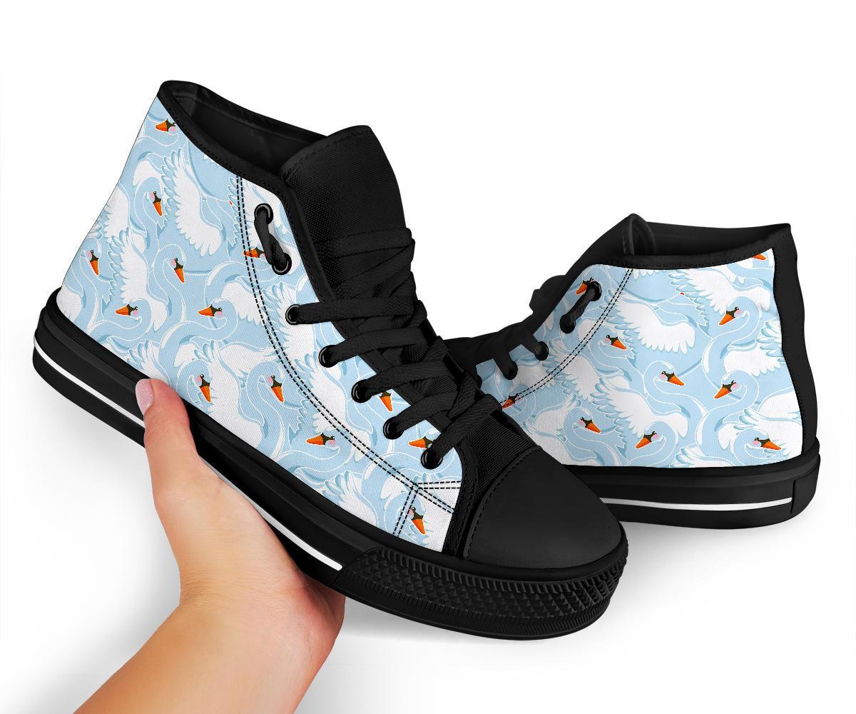 Swan Print Pattern Men Women's High Top Shoes-grizzshop