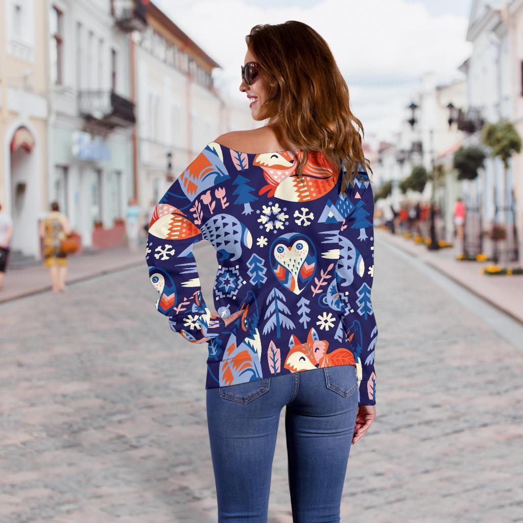 Swedish Animal Pattern Print Women Off Shoulder Sweatshirt-grizzshop