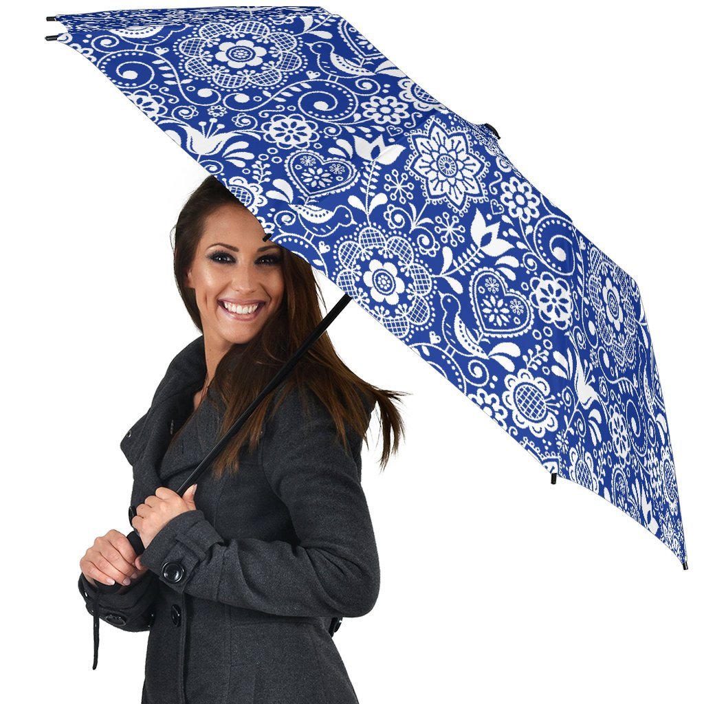 Swedish Floral Pattern Print Automatic Foldable Umbrella-grizzshop