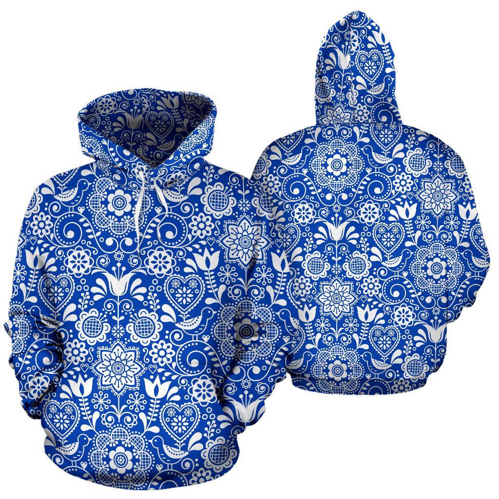 Swedish Floral Pattern Print Men Women Pullover Hoodie-grizzshop