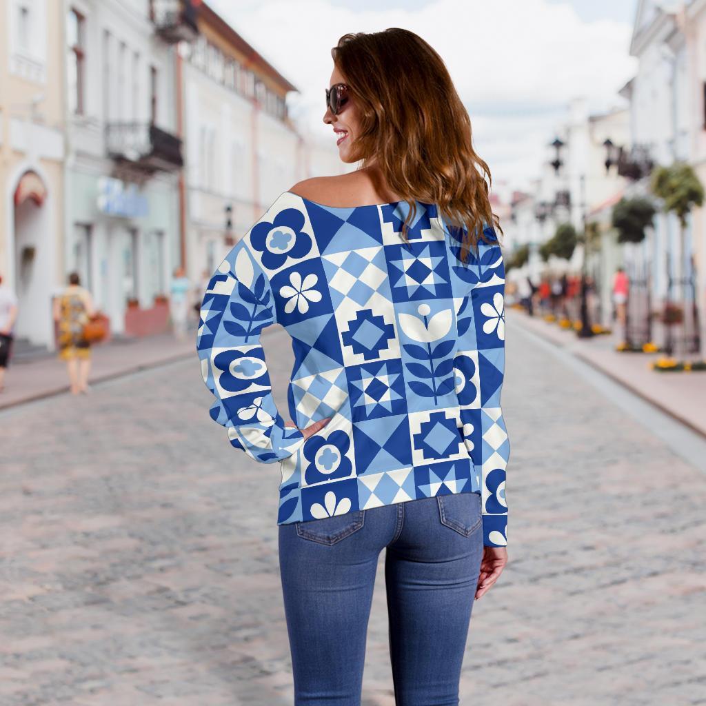 Swedish Pattern Print Women Off Shoulder Sweatshirt-grizzshop