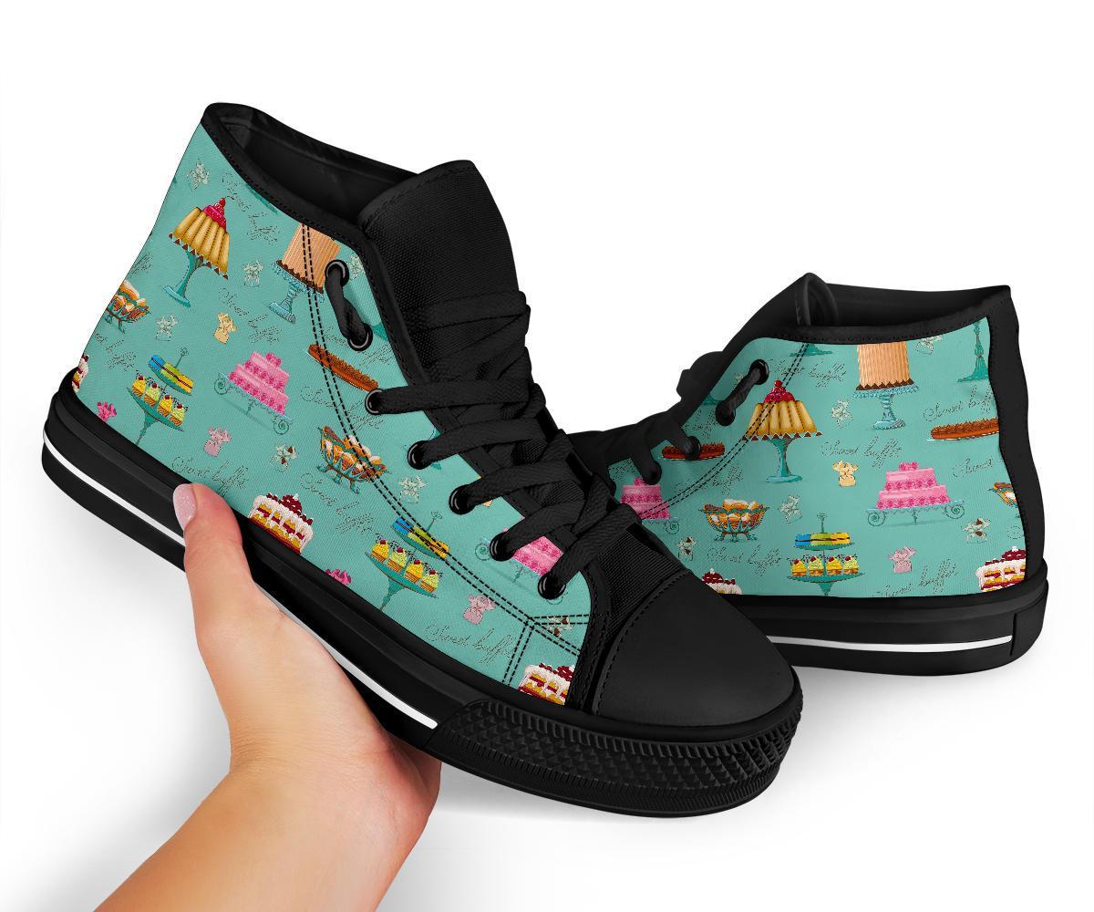 Sweet Cake Pattern Print Men Women's High Top Shoes-grizzshop