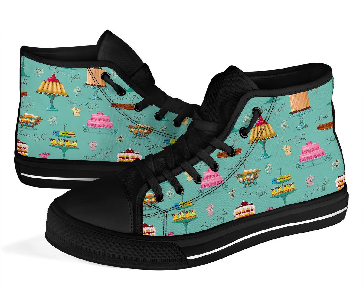 Sweet Cake Pattern Print Men Women's High Top Shoes-grizzshop