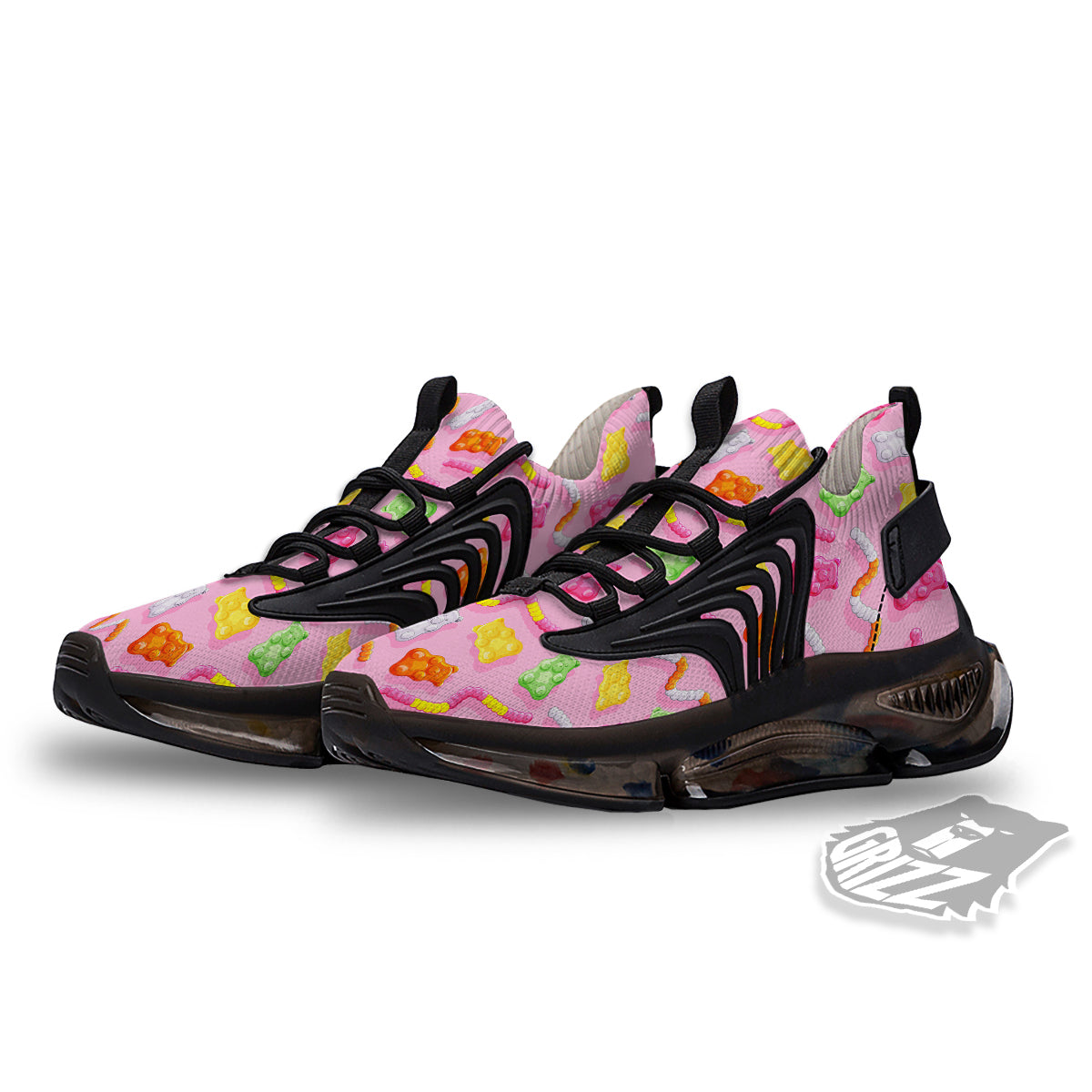 Sweet Gummy Bears And Worms Print Pattern Black Gym Shoes-grizzshop