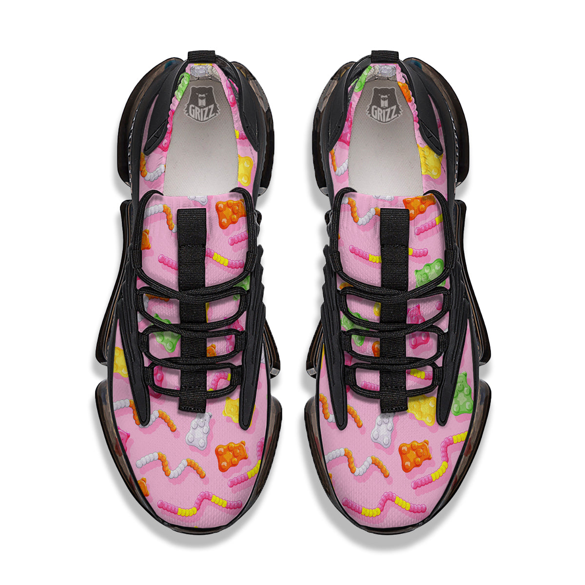 Sweet Gummy Bears And Worms Print Pattern Black Gym Shoes-grizzshop