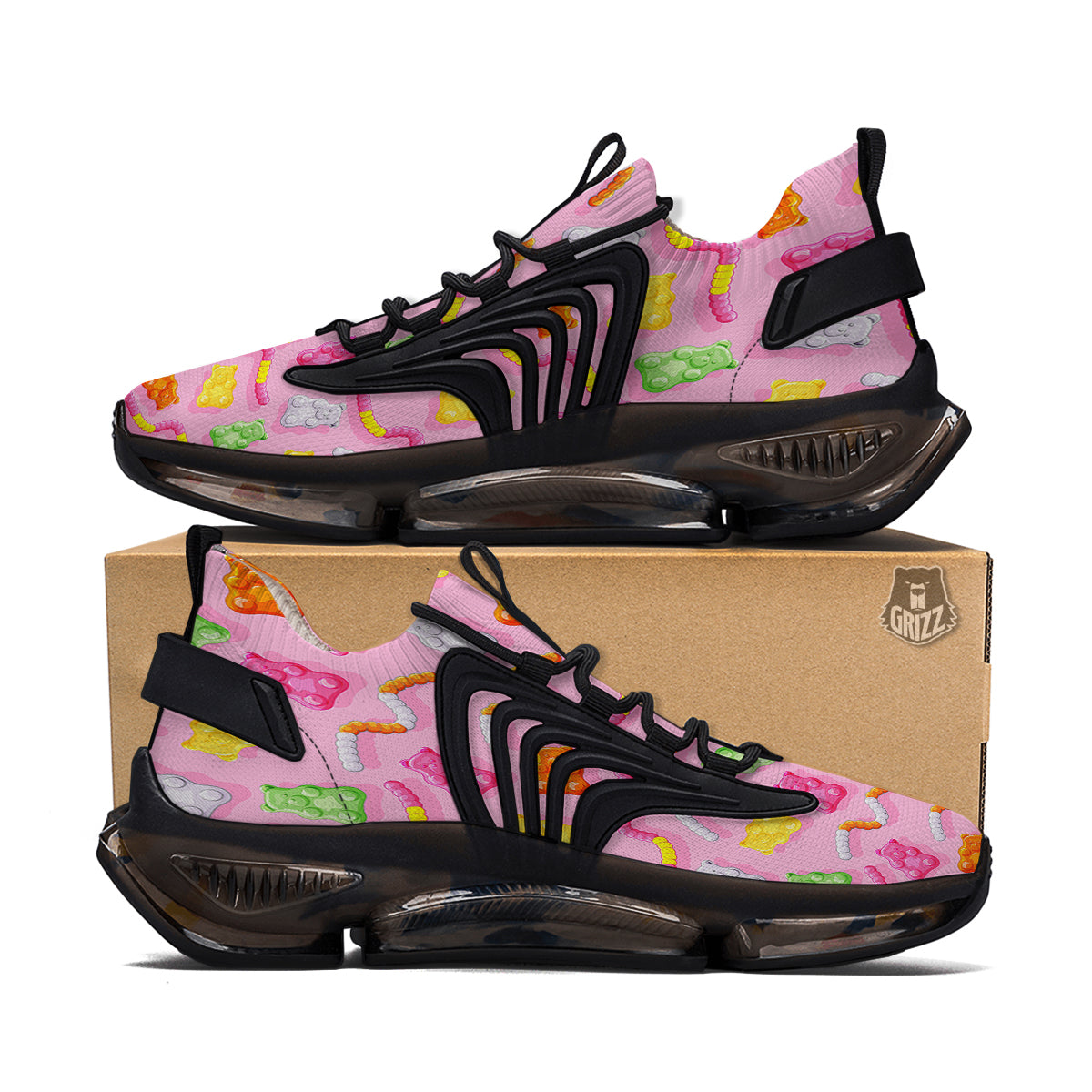 Sweet Gummy Bears And Worms Print Pattern Black Gym Shoes-grizzshop