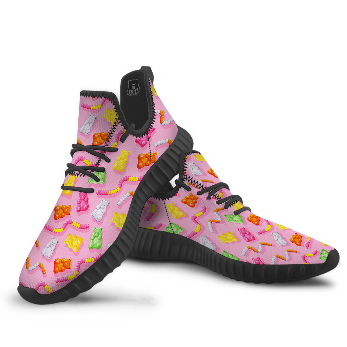 Sweet Gummy Bears And Worms Print Pattern Black Walking Shoes-grizzshop
