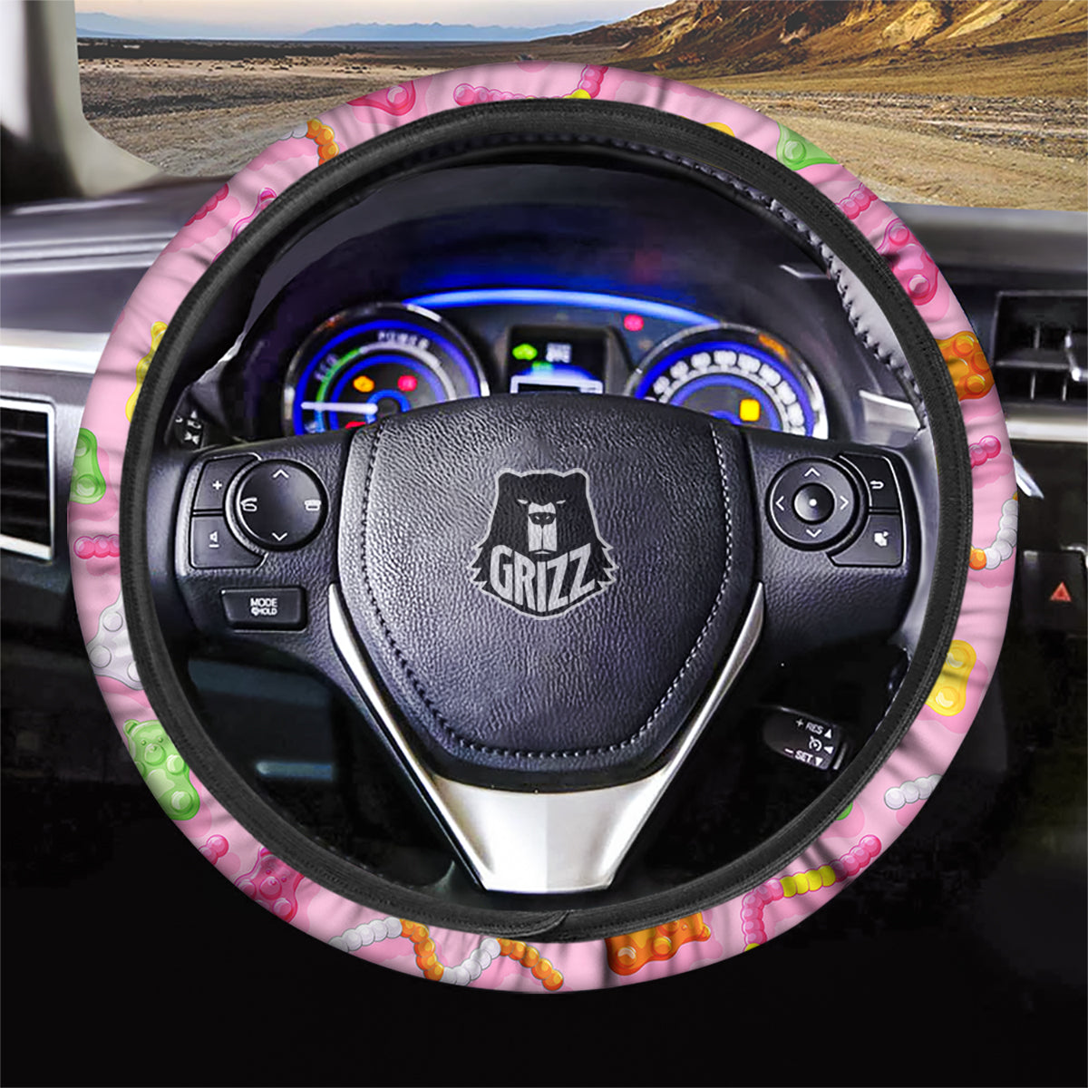 Sweet Gummy Bears And Worms Print Pattern Car Steering Wheel Cover-grizzshop