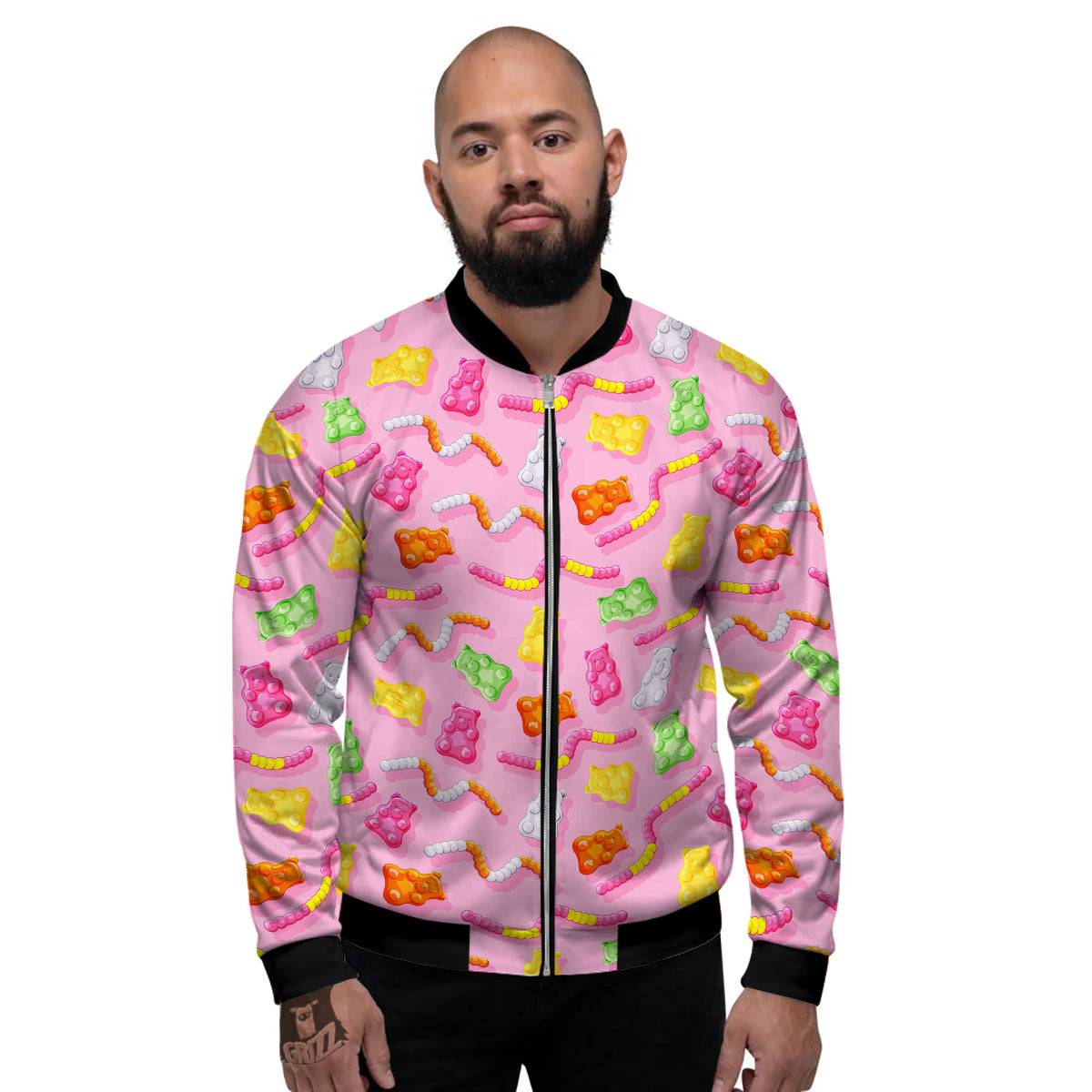 Sweet Gummy Bears And Worms Print Pattern Men's Bomber Jacket-grizzshop