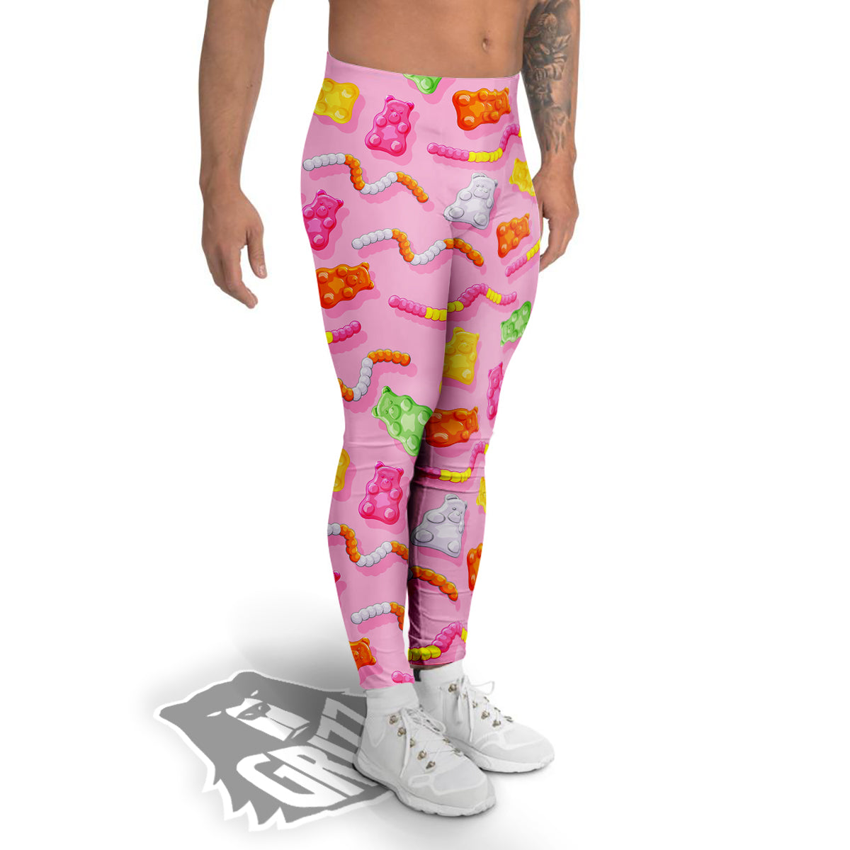 Sweet Gummy Bears And Worms Print Pattern Men's Leggings-grizzshop