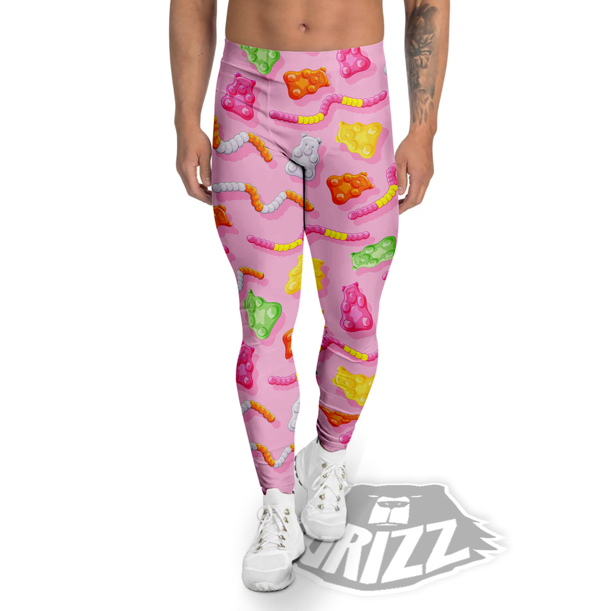 Sweet Gummy Bears And Worms Print Pattern Men's Leggings-grizzshop