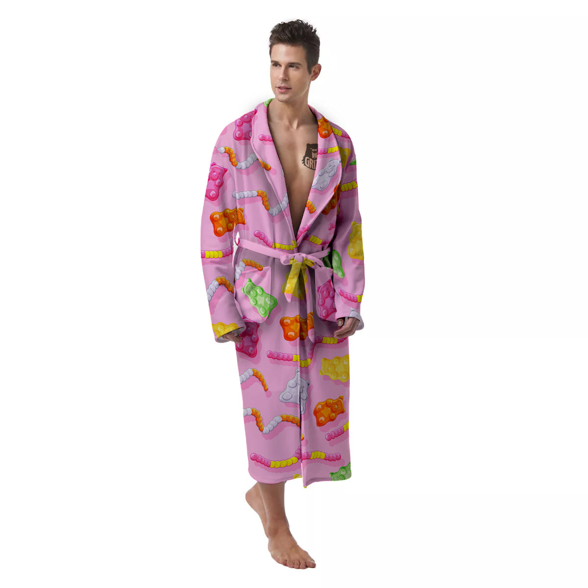 Sweet Gummy Bears And Worms Print Pattern Men's Robe-grizzshop