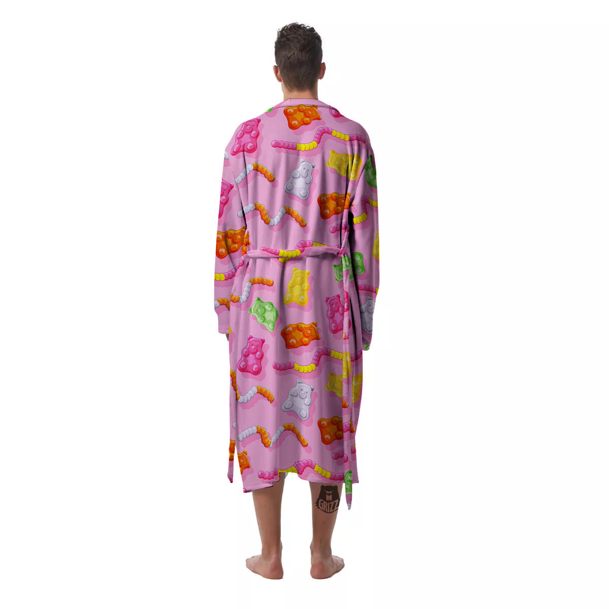 Sweet Gummy Bears And Worms Print Pattern Men's Robe-grizzshop