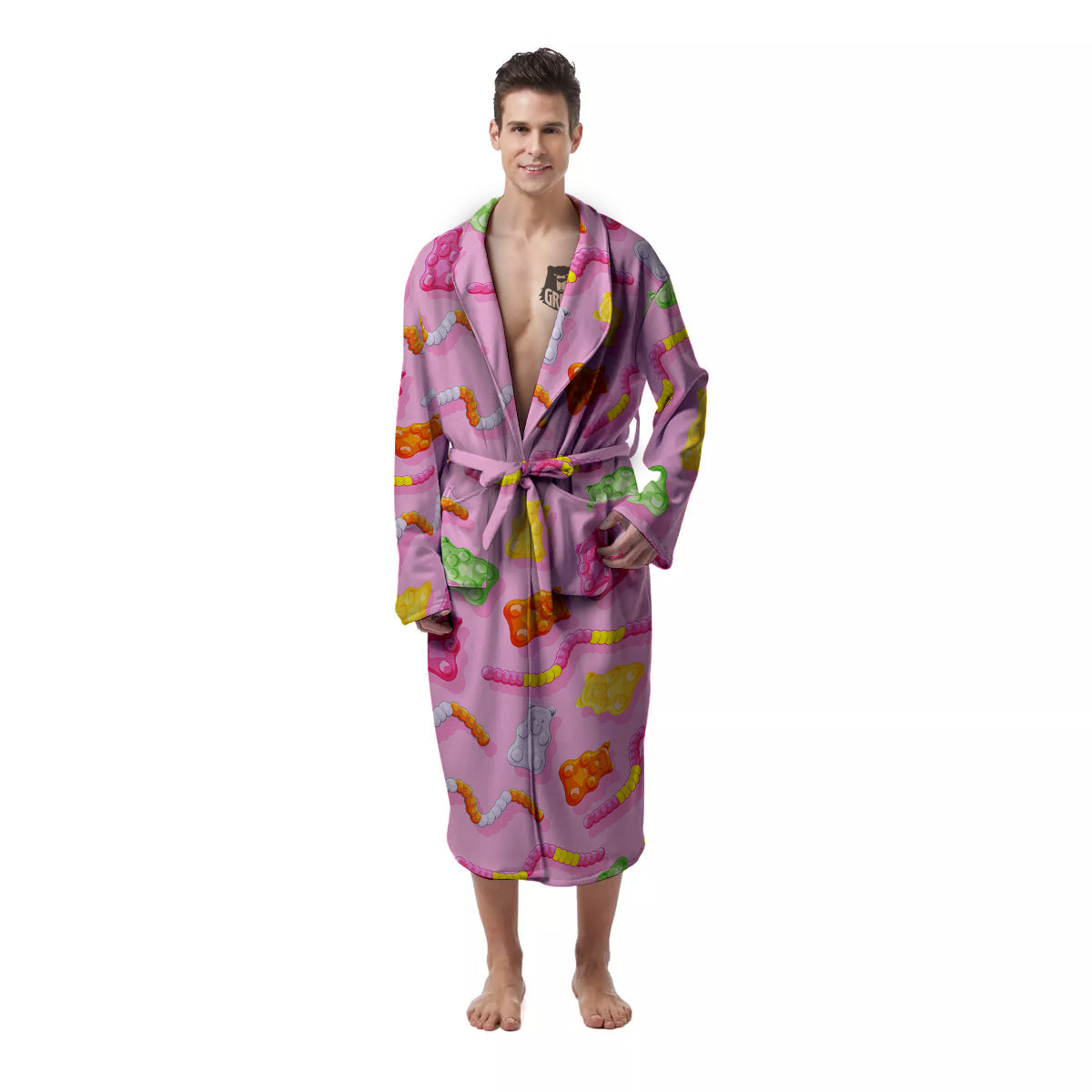 Sweet Gummy Bears And Worms Print Pattern Men's Robe-grizzshop