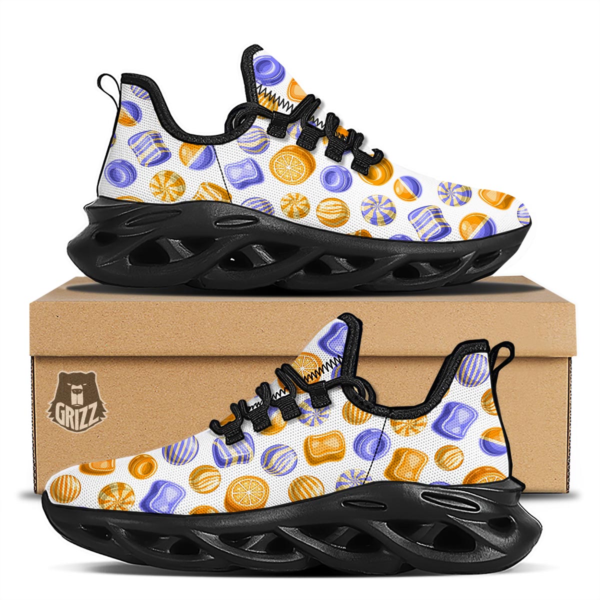 Sweet Gummy Print Pattern Black Running Shoes-grizzshop