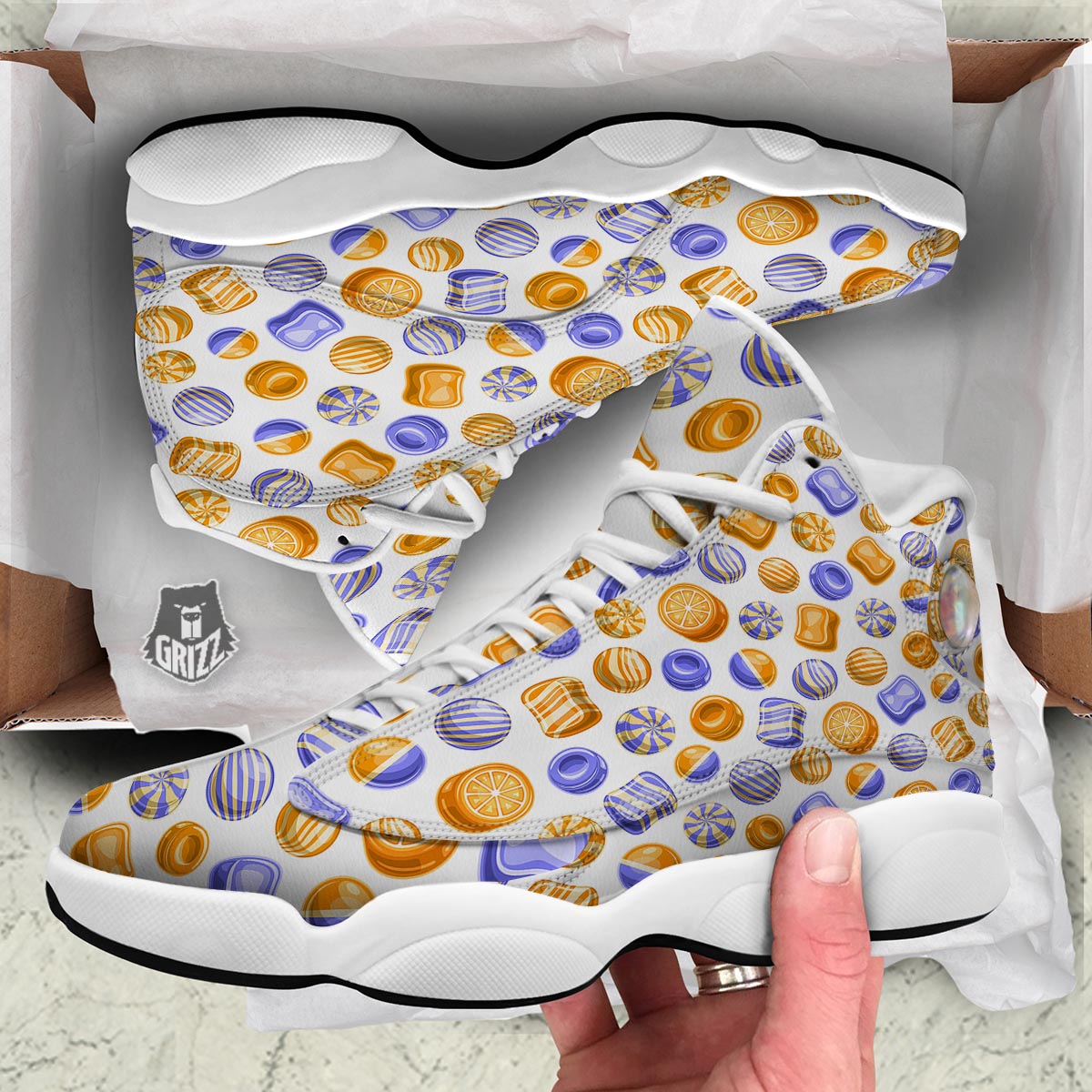 Sweet Gummy Print Pattern White Basketball Shoes-grizzshop