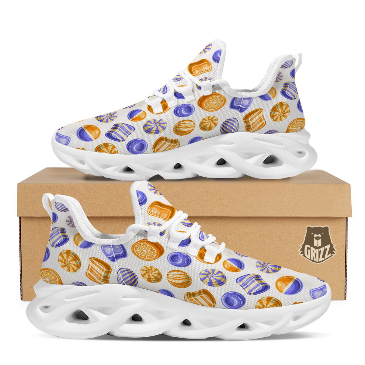 Sweet Gummy Print Pattern White Running Shoes-grizzshop