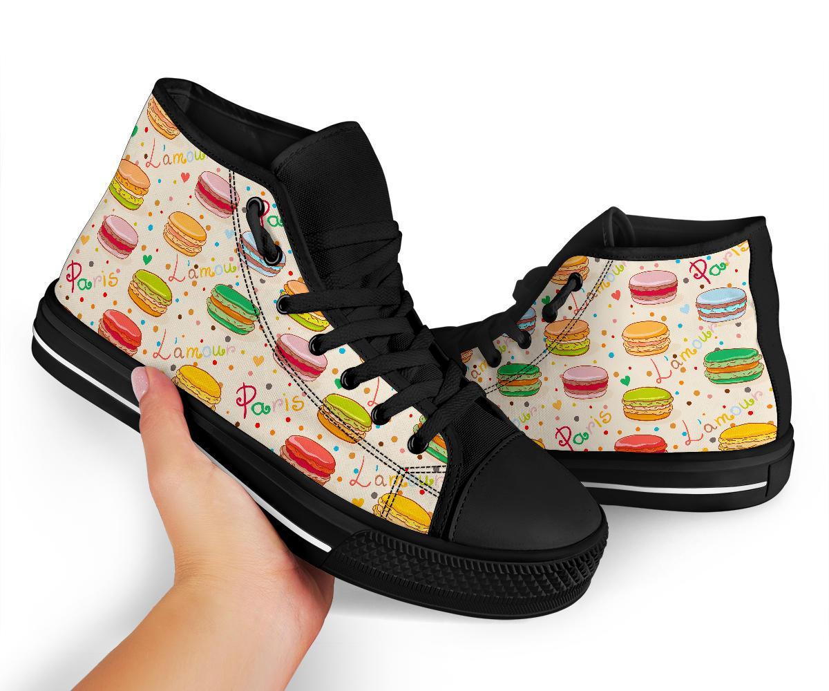 Sweet Macaron Pattern Print Men Women's High Top Shoes-grizzshop
