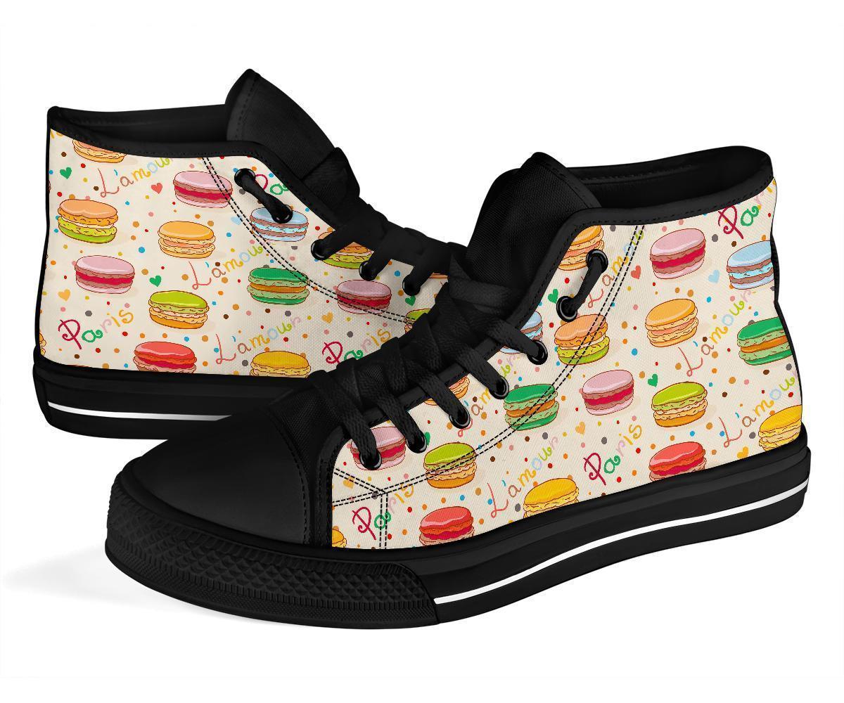 Sweet Macaron Pattern Print Men Women's High Top Shoes-grizzshop